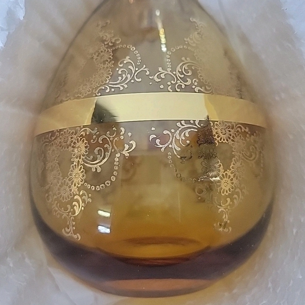 Murano Italy 24 Kt Gold Floral Glass Decanter & 6 Matching Glasses - Picture 8 of 16